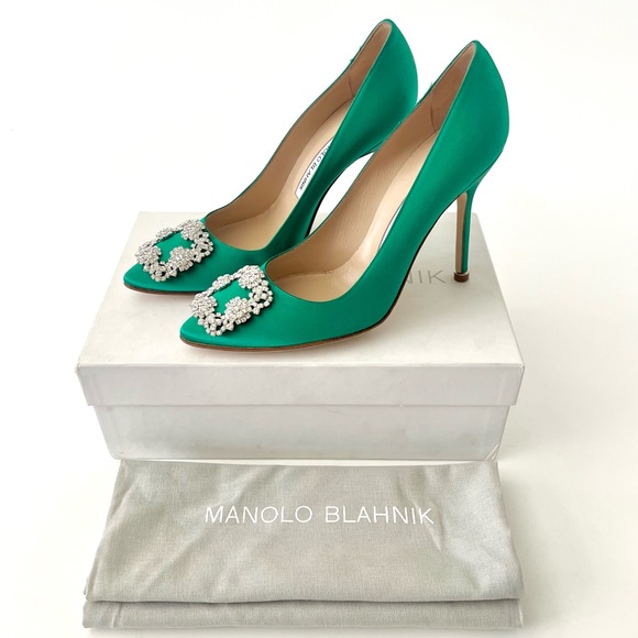 Manolo Blahnik Shoes - Manolo Blahnik Green Heels with Embellished Buckle